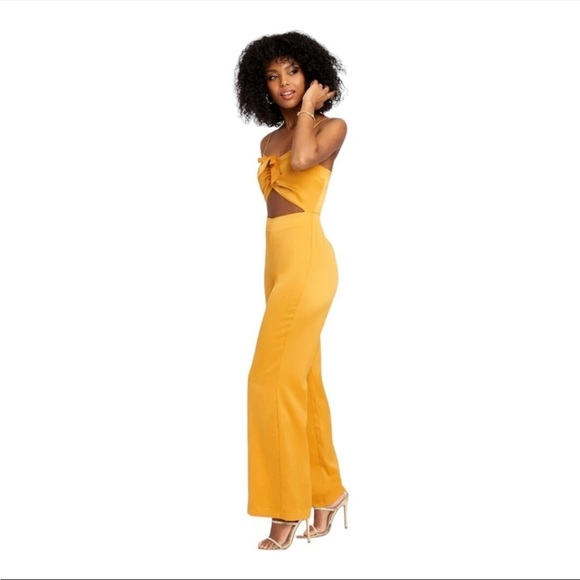 bebe Pants - $149 Bebe  JUMPSUIT Women Medium Cut Out Yellow Wide LegSleeveless New